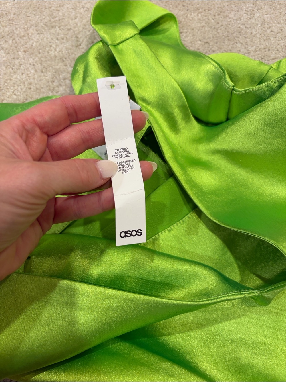 ASOS Lime Green V-Neck Satin Midi Dress - Picture 4 of 6